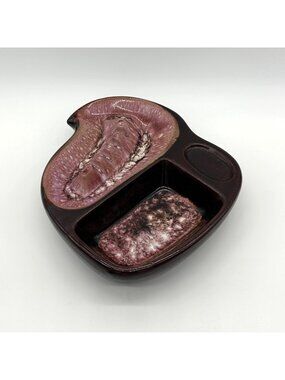 Vintage Fat Lava Ashtray Mid Century Modern Pink Brown Drip Glaze Trinket Dish